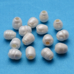 Natürlichen Süßwasser-Perlen,Klasse b, ellipsenförmige, weiß, 8-9x8-12 mm, Bohrung: 3 mm