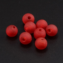 Glasperlen mattiert, rot, 14 mm, Bohrung: 2 mm