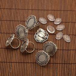 Fingerring mit Cabochon, Antik Silber Farbe Ring verstellbar.