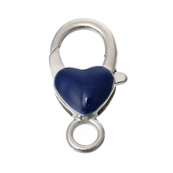 Zinklegierung Karabinerverschluss Herz Silberfarbe Marineblau Emaille 27mm x 14mm