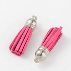 Quaste mit Kunst-Wildlederfransen & ccb-Kappe, pink, 38x10 mm, Bohrung: 2 mt