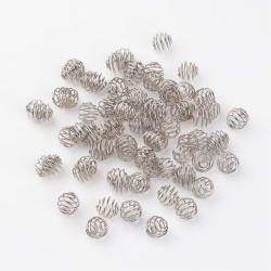 10 stk Perlenkäfige, Runde, Platin Farbe, ca. 9 mm Durchmesser, Bohrung: 3 mm