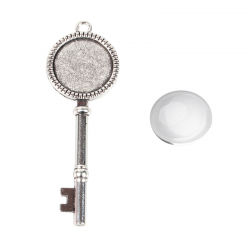 Cabochonset Schlüssel, Antiksilber, 70 x 25 x 3 mm, Loch: 3 mm; Fach 20mm