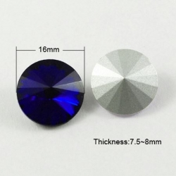Glasstrass, rückseite vernickelt, dunkelblau, 16x7.5~8 mm