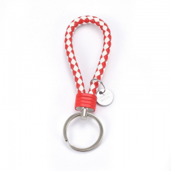 Pu Leder Schlüsselanhänger rot/weiss, mit Schlüsselring, Platin Farbe, schwarz , 120-25x17 mm