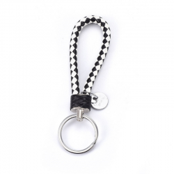 Pu Leder Schlüsselanhänger schwarz/weiss, mit Schlüsselring, Platin Farbe, schwarz , 120-25x17 mm