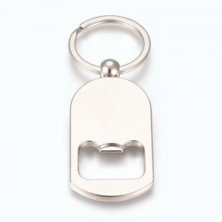 Schlüsselanhänger mit Cabochonfach und   Flaschenöffner, Platinfarben, Fach: 25 mm; Grösse 89 mm; 63 x 31 x 3,5 mm