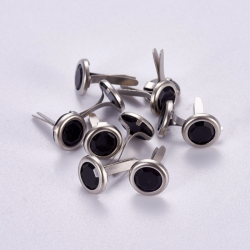 100 stk Musterklammer mit schwarzem Acryl-Strass, Platin Farbe, Transparent, 14 mm, Flachrund: 8x1.5 mm