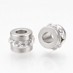 304 Edelstahl Strass-Perlen,  Edelstahl farben, 7x5 mm, Bohrung: 3 mm