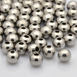100 stk 304 Edelstahl Perlen, 4 mm, edelstalfarben, Bohrung: 1 mm