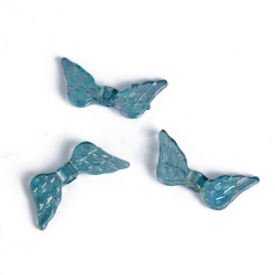 10 STK Acryl-Flügel, blau regenbogenfarben, ca 20x9mm, Bohrung 1.4mm