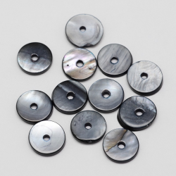 10 stk gefärbt natur Muschelperle- Spacer, Scheibe / Flachrund, Schwarz, 10x2 mm, Bohrung: 1 mm