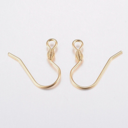 1 Paar Ohrhaken aus Edelstahl, Ohrhaken, golden, 15 x 16 x 2,4 mm, Loch: 2 mm; Stift: 0,8 m