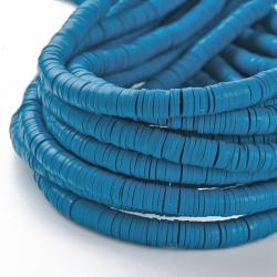 Heishi Polymer Clay Perlen, stahlblau, 6x1 mm, Bohrung: 2 mm; ca. 380~400 Stk. / Strang