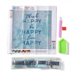 5D Diamant Painting Set Happy inkl Harz Strass, Picker Stift, Tablettplatte und Strass, 30x30x0.02 cm