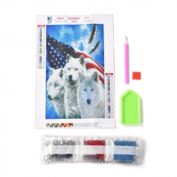 5D Diamant Painting Set Wolf mit Harz Strass, Picker Stift, Tablettplatte, 30x20x0.02 cm