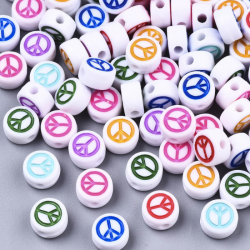 10 stk Acrylperle Peace gemischte Farben, 7x4 mm, Bohrung: 1.6 mm