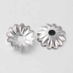 10 stk Perlenkappe aus 316 chirurgischem Edelstahl, Edelstahl Farbe, 6x1 mm, Bohrung: 1 mm