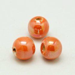 Porzellan Perlen, pearlized, rund, orange, 10 mm, Bohrung: 2-3 mm