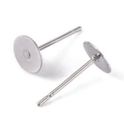 1 Paar Ohrstecker 304 Edelstahl mit 6mm Klebefläche Edelstahlfarbe, 12 x 6 mm, Stift: 0,7 mm